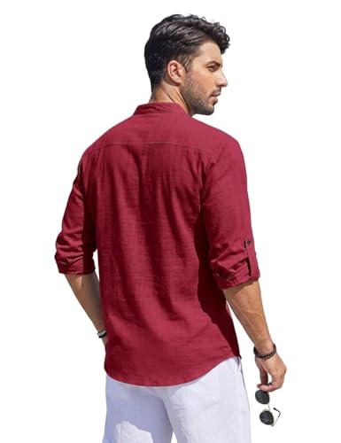 Image of Men's Cotton Blend Straight Kurta Shirt Combo with Mandarin Collar - Slim Fit Casual Short Kurti Set Featuring Textured Slub Fabric and Roll-Up Full Sleeves