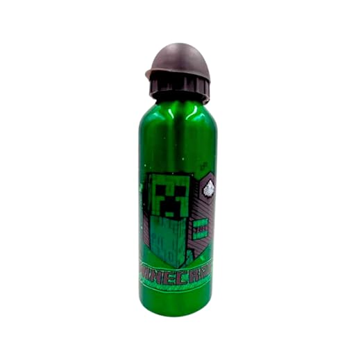 Minecraft Botella Reutilizable, Cantimplora Creeper, Diseño Aluminio Botella de Agua para Niños, Botella de Viaje, Capacidad 500 ml (Negro)