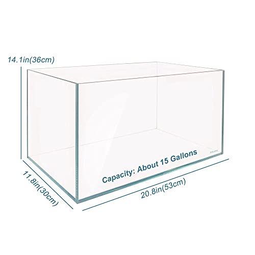 Image of Allcolor Artisan Grade Ultra Clear Rimless Aquarium Tank (15Gal) | Low Iron Glass Fish Tank for Professional Aquascaping and Planted Layouts, 6-60 Gallons (15Gal-Top Glass Canopy)
