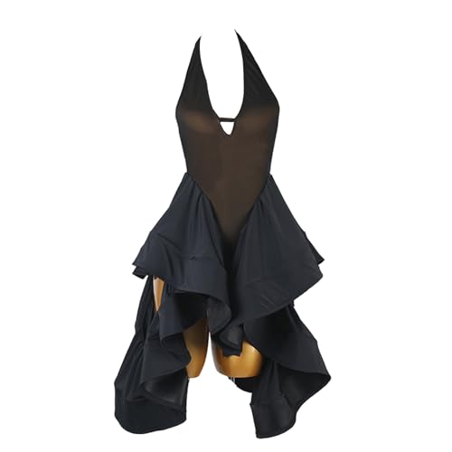 XIUWOUG Elegantes Latein Tanzkleid Turnier Damen Mädchen mit Neckholder und Rückenausschnitt, Professionelles Tanzkleid, Trainingskleidung...
