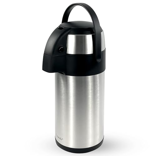 3L / 3000ml Stainless Steel Airpot Air Pot Flask Hot Cold Tea Coffee Pump Action Vacuum Flask by Denny International® (Set of 1 Airpot)