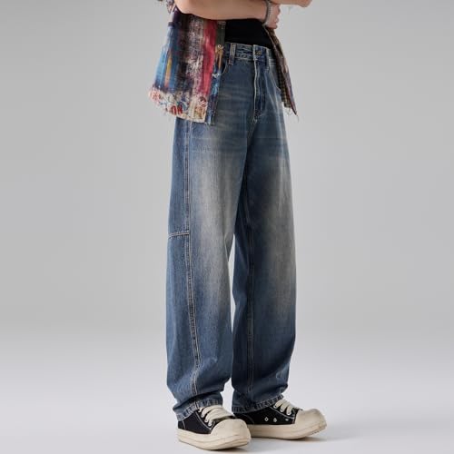 Fashionable Simple Men's High Street Hip-hop Jeans Loose Straight Leg Pants for Summer Winter4
