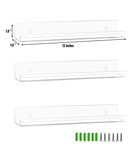 Metfun ACRYLIC SHELF-3PACK 3 Pack Vinyl Record Wall Mount Holder-12 Inch Clear Acrylic Shelf For Vinyl Record Display - Floating Book Shelves thumb #3