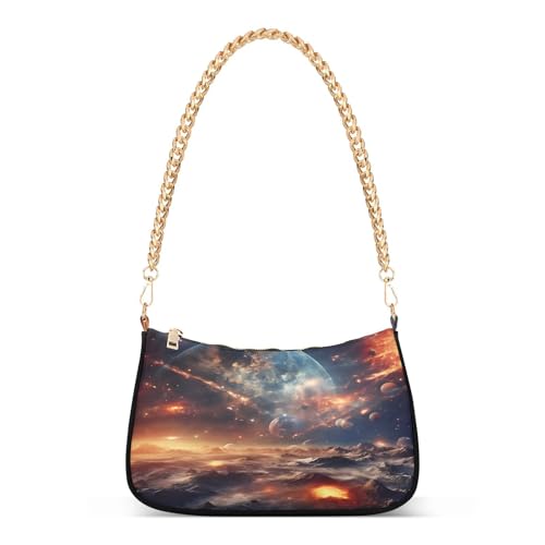 Shoulder Bags for Women Outer Space Tote HandBag Shoulder Bags purse with Chain Zipper Closure