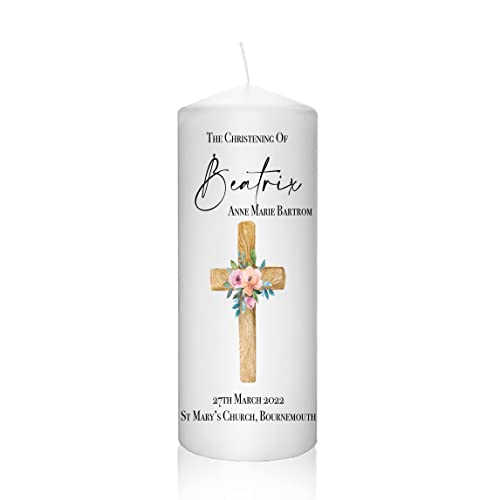 Personalised Christening Baptism Candle Naming Day Memory Keepsake Gift Unisex Boy Girl, Botanical, New baby Gift, Godparents, Present