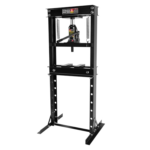 Image of 20 T Hydraulic Shop Press, h-Frame, 7-Hold Adjustable Height, with Movable Plates for Garage or Professional Users, Black