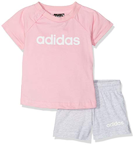 adidas Linear Summer - Completo sportivo unisex per bambino, parte superiore: fondo chiaro: grigio chiaro/bianco/rosa chiaro, taglia: XXS (taglia produttore: 74)