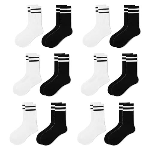 GNALIA Calcetines Media Caña Hombre, 6 Pares, Calcetines Deportivos Algodón Orgánico, Blanco Y Negro, Talla Única, Transpirables Para Tenis Uso Diario