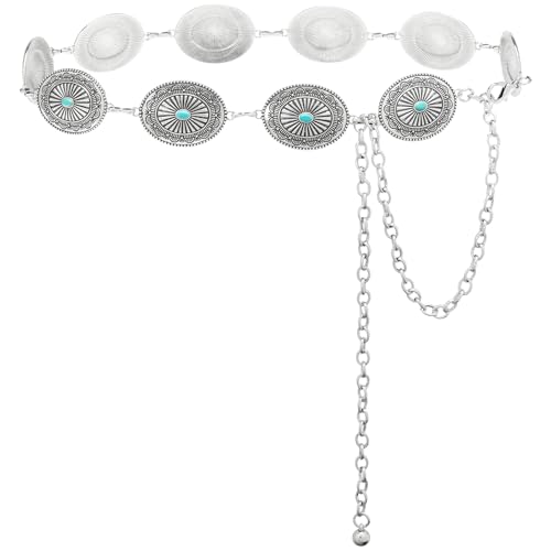 BOSTANTEN Western Metal Waist Chain Belt for Women Cowgirl Boho Turquoise Belts for Dress Jeans Country Concert Outfit