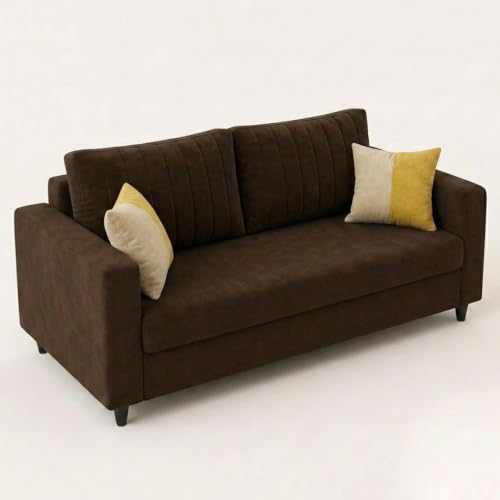 Image of FURNY Luxury Conva 2 Seater Sofa Set for Living Room |Soft Suede Fabric Upholstered | Modern Cushioned Comfortable Couch for Home Office & Drawing Room | Dark Brown