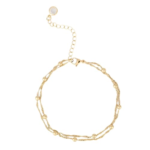 Gold Anklet for Women, Gold Plating Non-Tarnish Waterproof Ankle Bracelet with Little Beads Dainty Adjustable Chain Boho Jewelry for Summer Beach Gift
