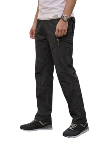 Image of Men's Cotton Cargo Pants |Bottom with 6 Pockets & Drawstring Waist | Breathable Lower with 6 Pockets & Drawstring Elastic Waistband | Casual Bottoms Travel Outdoor