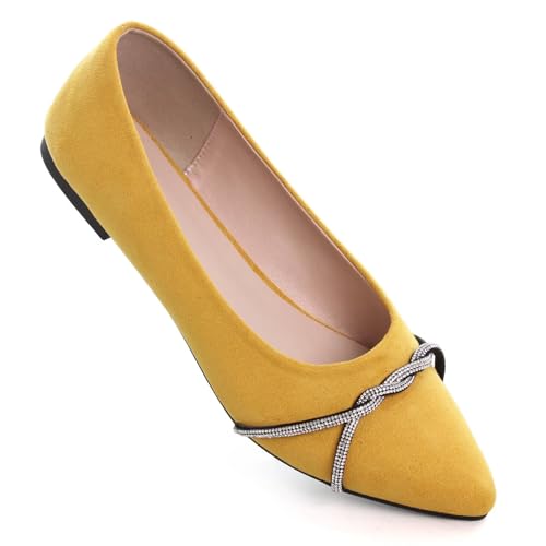 Image of TN TANGNEST Womens Casual Flats Chain Ballet Flats | Fashion Pointed Toe Rhinestone Flats, Comfort Slip On Dress Shoes for Business Work Office Wedding Party