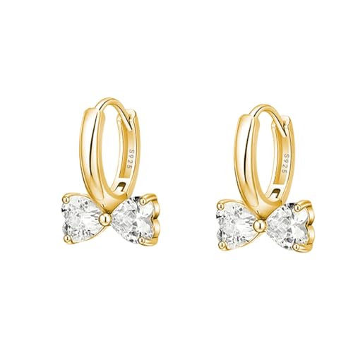 SLUYNZ Sterling Silver Love Bow Hoop Earrings for Women Teens CZ Bow Hoop Earrings Huggie
