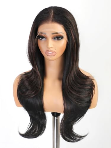 cuiud Black Mix Brown Lace Front Wig