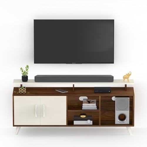 BLUEWUD Skiddo Engineered Wood TV Entertainment Unit Set Top Box Stand/TV Cabinet with Shelves for Books & Décor Display Unit Bed Living Room Upto 55 Inches - DIY (Brown Maple & White) 4 31Uq6AFnebL