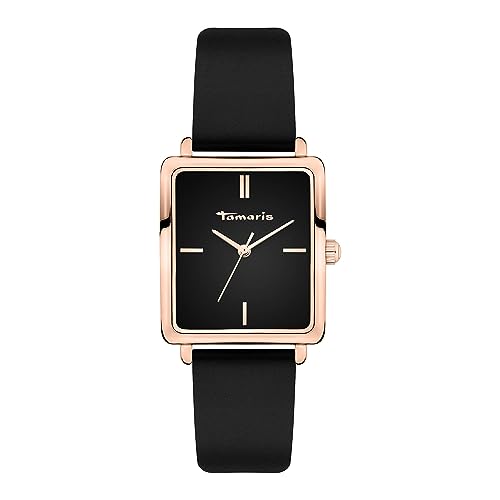 Tamaris Damenuhr mit eckigem Gehäuse & Edelstahlband oder Lederband – Schlichte Armbanduhr für Damen in Silber, Gold, Roségold, Schwarz, Blau, Grün, Lila UVM
