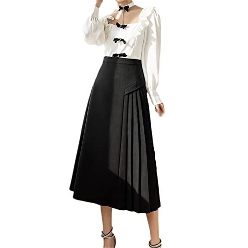 Jupe plissée Kelsiop noire en coupe asymétrique A-line pour femme taille 44