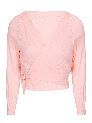 Freebily Women's Front Knot Shrug Ballet Dress Sweater Warm-Up Knit Wrap Cardigan Top Type B Pink 170