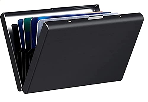 Image of FELSTAR Black RFID Credit 6 Slot Card Holder for Men & Women Stainless Steel Wallet Credit Card Holder for Unisex, 6 Slot Holds 10-15 Cards