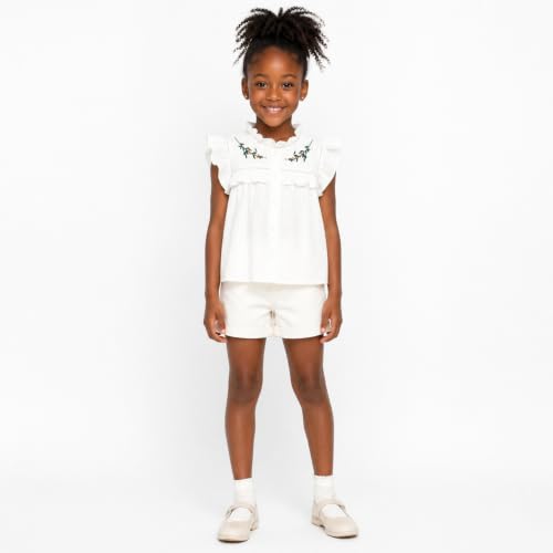 Image of Mud Kingdom Little Girls Peter Pan Collar Blouse Cotton Short Sleeve Button Up