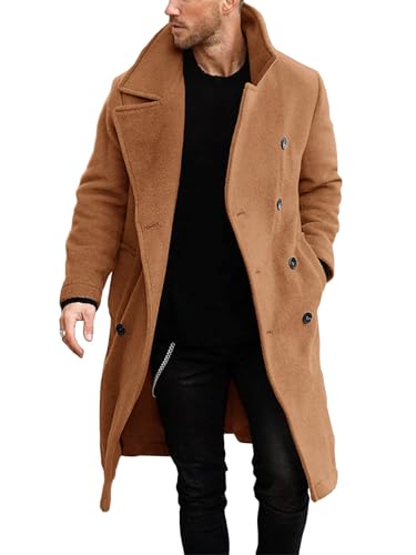 Makkrom Mens Double Breasted Trench Coat Casual Lapel Collar Business Winter Long Overcoats