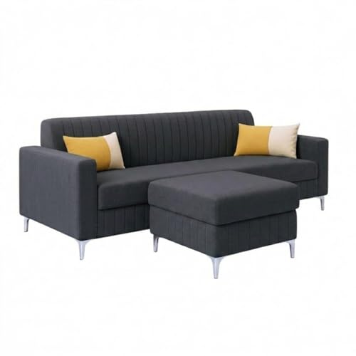 Image of SOCOZI Anton 4 Seater L Shape Sofa Set with Movable Ottoman | Flexible Left or Right Layout | Soft Velvet Suede Fabric | Modern Design | Plush Comfort Cushions for Living Room (Dark Grey)