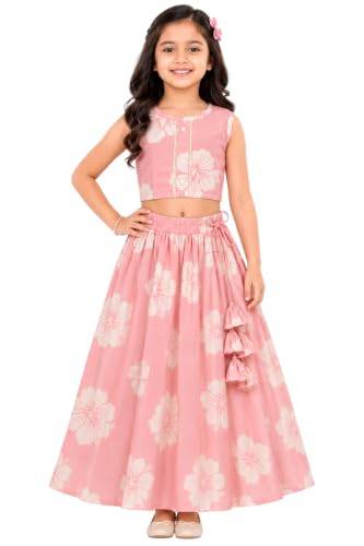 Image of GORLYA Girl's Rayon Printed Traditional Lehenga with Puff Sleeve Designer Choli Set