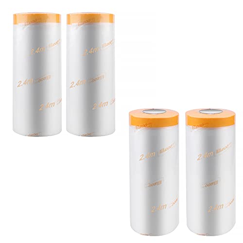 SWAWIS 4 Rollen Goldband Masker 240cm x 15M Abdeckfolie mit Klebeband Malerband mit Abdeck-Folie, Maler Abdeckfolie Selbstklebend UV-Schutz Malerkrepp Cover
