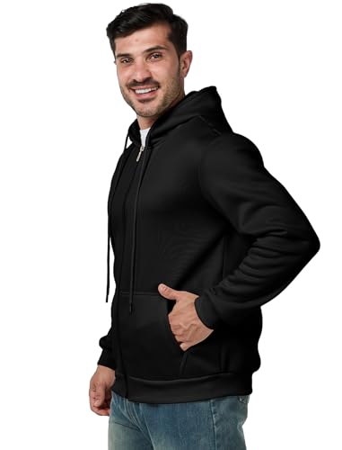 Men's Full Zip Hoodie Casual Long Sleeve Hooded Sweatshirt Fleece Drawstring Zip Up Jacket with Pockets3