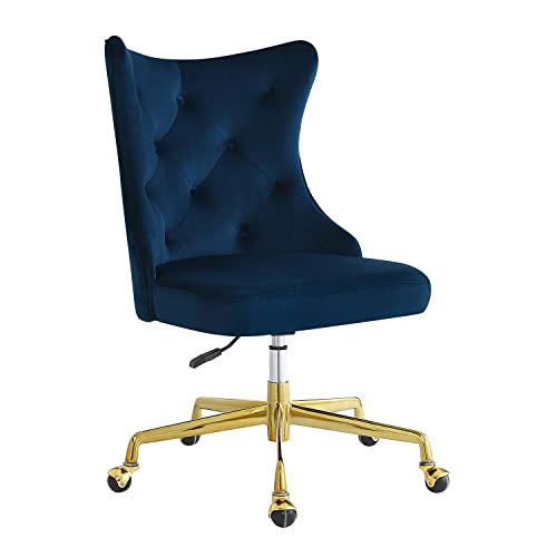 24Kf Velvet Upholstered Tufted Button Home Office Chair With Golden Metal Base,Adjustable Desk Chair Swivel Office Chair - 7081-Navy #TOP2