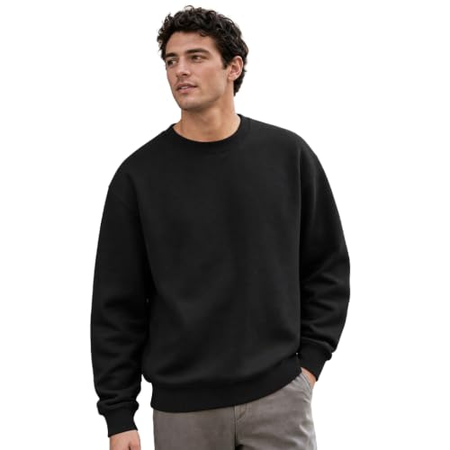 Image of Nobero Oversized Sweatshirts for Man Stylish Crew Neck | 280 GSM Rich Cotton Fleece Solid Oversized Fit Full Sleeve Sweatshirt for Men | Stylish Casual Wear Winter Sweatshirt for Men