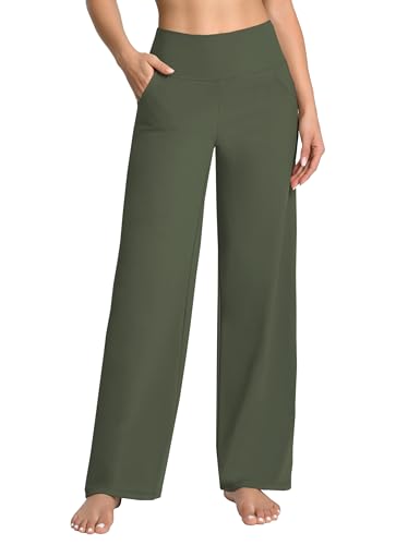 Image of BUBBLELIME Women High Waist Wide Legs Yoga Pants Loose Sweatpants Pockets | 29 inch /31 inch /33 inch /35 inch /37 inchInseam,2 Styles / Dress /Basic,Lounge,Comfy,Stretch Casual Work