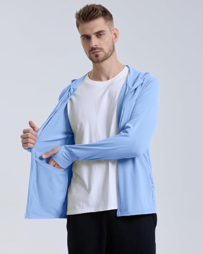 Image of DENIMHOLIC Men Full Zip Hoodie Jacket Long Sleeve Sunscreen jacket for men UV Protection UPF 50+ Lightweight Summer jacket for men sun protection For bike gym trekking