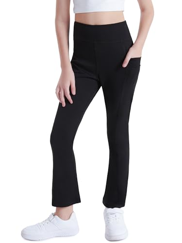 DIPUG Girls Flare Leggings Yoga Pants with Side Pockets Extra Stretch Ideal for Dance Jazz Sports and Everyday Wear