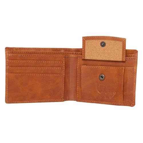 RFID Wallets for Men Slim Bifold Genuine Leather Front Pocket Wallet with 2 ID Windows (Tan)4