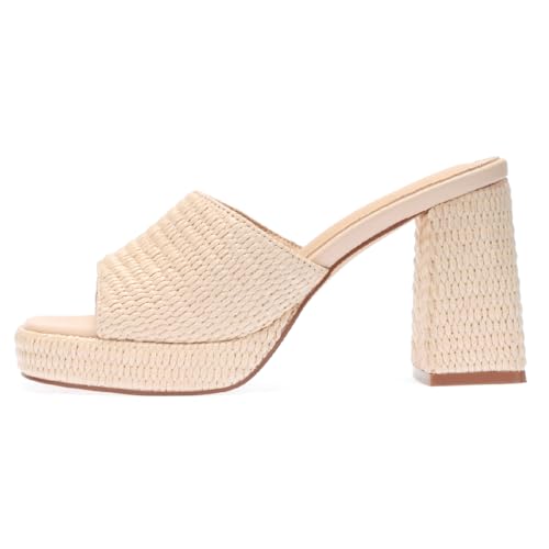 Sandales à talons en raphia femme avec talon bloc compensé