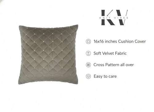 Image of Set of 5 Pcs Cushion Cover 16 x 16 Inches Soft Velvet Fabric Cusion Covers for Sofa Set /Diwan Beds, Color- Cross Mouse Brown, Set of 5 Pcs