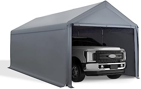 Carport 10’x20′ Heavy Duty Canopy Steel Canopy Storage Shed,Portable Garage Party Tent,Portable Garage with Removable Sidewalls & Doors All-Season Tarp for Car,Truck,SUV,Party (Grey)