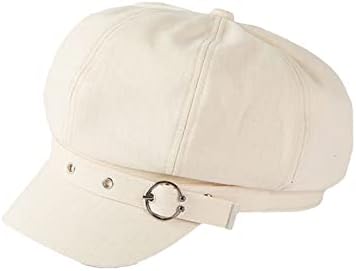 French Style Newsboy Hat for Women Vintage Striped Cabbie Beret Cap with Belt Buckle Fiddler Captain Newsie Baker Boy Hats (Beige)