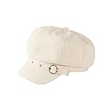 French Style Newsboy Hat for Women Vintage Striped Cabbie Beret Cap with Belt Buckle Fiddler Captain