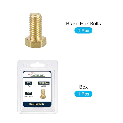Image of METALLIXITY Hex Head Screw Bolt (3 /8-16x3 /4) 1Pcs, Brass Fully Threaded Solid Brass Hex Bolts Machine Screws - for Machinery Repair