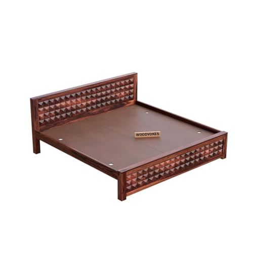 Image of Solid Sheesham King Size Bed Without Storage Solid Wooden Cot Bed Elegant and Functional Bedroom Living Room Home (Reddish-Brown, King)