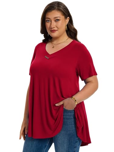 LARACE Plus Size Tops for Womens T Shirts Button Down Summer Clothes Short Sleeve Tunics Casual V Neck Blouses3