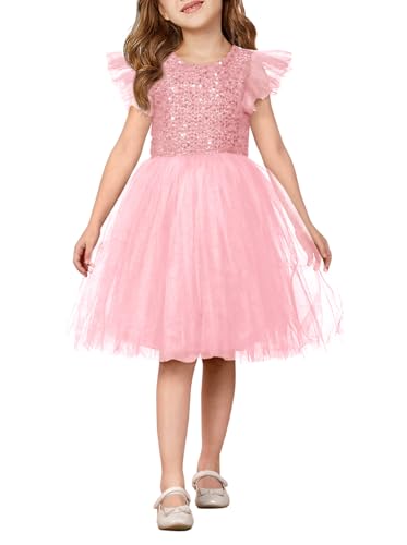 Girls Sequin Tutu Dress Kids Sparkly Flutter Sleeve Party Tulle Dresses 5-14 Years