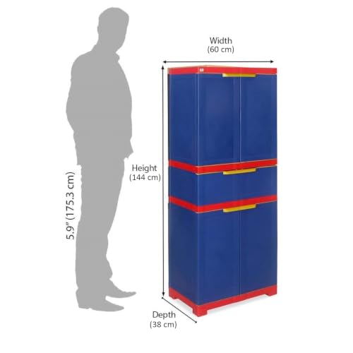 Image of Nilkamal Freedom FMDR1CE Plastic Wardrobe for Storage|3-Year Warranty|Clothes Cupboard with Shelves & Utility Drawer|Almirah for Home, Living Room, Bed Room| Adults & Kids|Pepsi Blue /Bright Red /Yellow