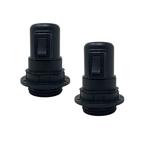 HALOTEC | Pack 2 Portalámparas E27 con Interruptor color Negro|Casquillo base e27 interruptor |Arandela de sujeción de pantalla Lamparas|Fabricado en Italia
