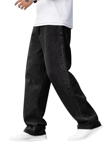 Image of ALLABREVE Men's Baggy Hip Hop Jeans Y2k Wide Leg Denim Pants Relaxed Fit Skater Trousers Streetwear