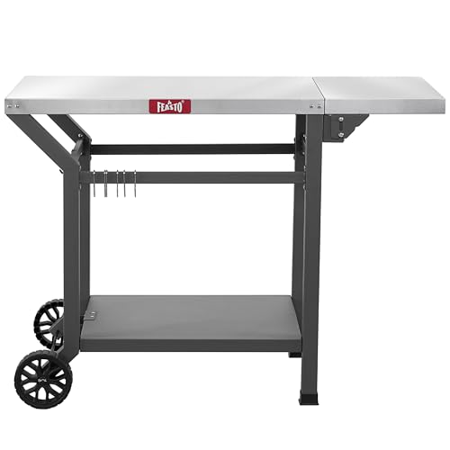 Feasto 43 Lx20 W Grill Table with Folding Side Table & Undershelf Gray