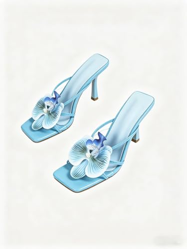 Image of MakeMeChic Women's Open Toe Floral Kitten Heels Flower Summer Beach Sandals